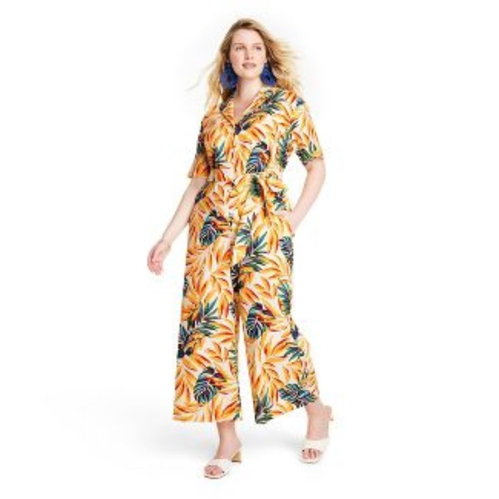 NWOT Women's Tropical Print Tie Front Jumpsuit Tabitha Brown